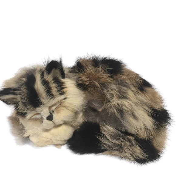 Vtg Real rabbit fur sleeping Cat Kitten Realistic So Super Soft 6” - Picture 1 of 6